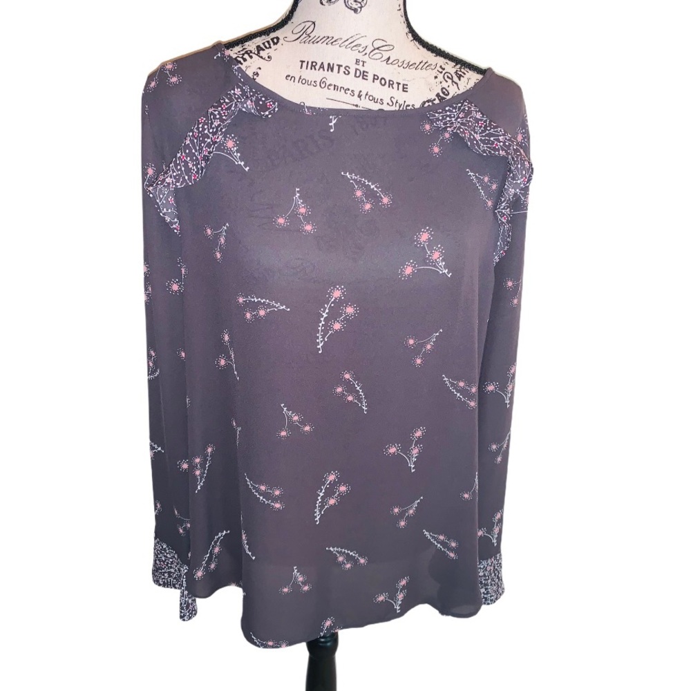 Ann Taylor LOFT Long Sleeve Blouse Gray La…